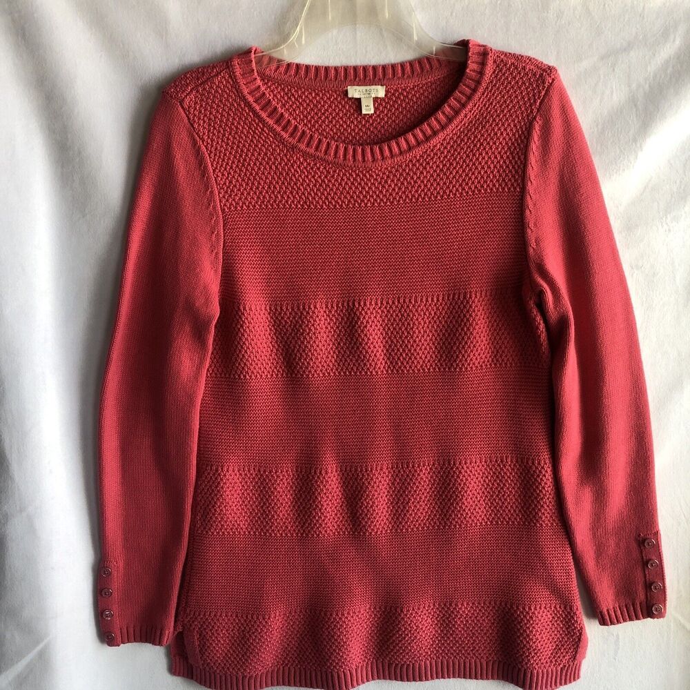 Talbots Long Pink Sweater, Long-Sleeve, Med-Weight, Weave Variety, Med Petite